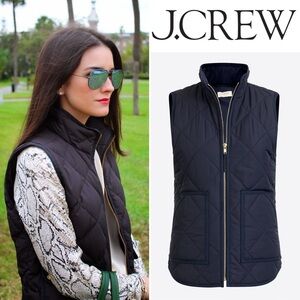 J Crew Factory Quilted Puffer Vest Dark Blue Size XS Classic Preppy Full Zip